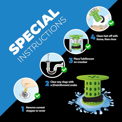 TubShroom Bathtub Drain Hair Catcher – In-Drain Tub Strainer & Clog Prevention Protector, Fits Standard 1.4”–1.75” Tub Drains, Easy Clean, Captures Human & Pet Hair out of Sight (Green) - color: Green