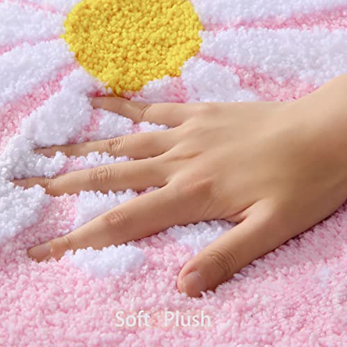 QJHOMO Bathroom Rugs Sets 2 Piece, Cute Daisy Bath Mat Pink Toilet Rug U Shaped, Flower Deocr Bathroom Set Non Slip Contour Bathmat, Super Absorbent Microfber Floor Mats Machine Washable Carpets - color: Pink, size: 1'8" x 2'8" (Rectangular & U-Shape)