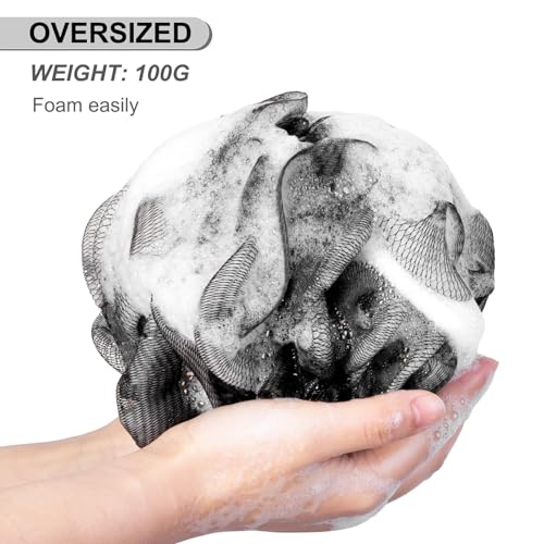 MTDLYICE Loofah Sponge XXL-100g 4 Pack, Bath Sponge Soft Mesh Shower Puff Loofah for Men, Exfoliating Body Scrubber for Women, Shower Accessories (Black) - style: 100g Black