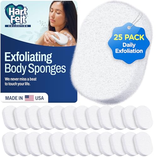 HartFelt Bath Sponges for Shower | Oval Body Wash Scrubber for Exfoliating Skin | Clean and Refresh Body, Back & Arms | Chemical-Free Body Sponge | Made in USA - Pack of 25 - size: 25 Count (Pack of 1)