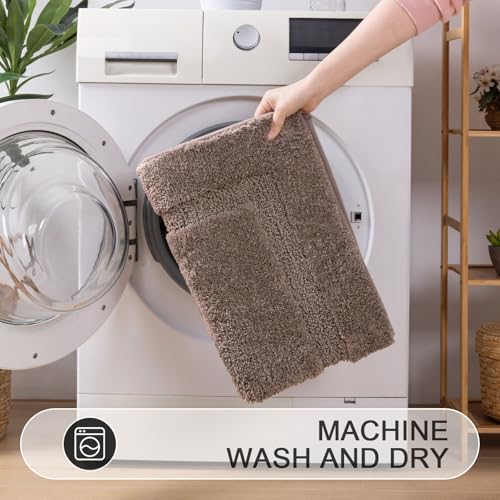SHACOS Microfiber Bathroom Rugs Set of 3 with Toilet Lid Cover Non Slip | Washable Bath Mat Absorbent Bathroom Carpet 16"x24"+U Shape Toilet Rug 20"x24"+Toilet Lid Cover 19"x21", Coffee - color: Coffee, size: 16"x24"+U-Shape 20"x24"+Lid Cover 19"x21"