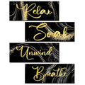 Yulejo 4 Pcs Black and Gold Bathroom Decor Black Gold Wall Decor Relax Soak Unwind Breathe Wall Art Wooden Sign Rustic Marble Bathroom Accessories for Women Living Room Bedroom Home Laundry (10 x 4)