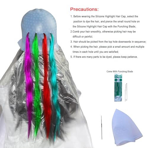 Silicone Highlight Caps for Color Hair 24 Pcs, Reusable Highlighting Caps with Hooks & Salon Hairdressing Dyeing Staining Tools Set for Women Men
