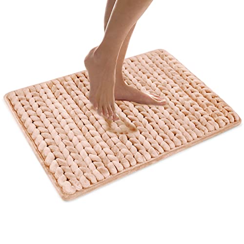 MICRODRY SoftLux Braided Bath Mats for Bathroom, Super Absorbent Bath Mat, Charcoal Infused Memory Foam Bathroom Rugs with GripTex Skid-Resistant Base, Pilling Resistant, 17x24, Small, Rose