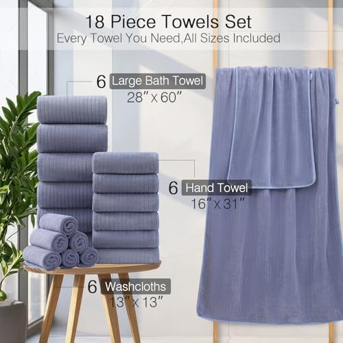 18 Piece Family Bath Towel Set Include 6 Bath Towels,6 Hand Towels and 6 Washcloths Soft Bathroom Towel with Hanging Loops,Highly Absorbent Quick Dry Towels Set for Bathroom,Hotel and Spa-Violet - color: Violet, size: 18-Piece Set