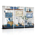 sechars Bathroom Wall Art Relax Unwind Soak Signs Canvas Prints Blue Spa Decor, 8x16 Inches Each, Framed (Blue) - color: Blue
