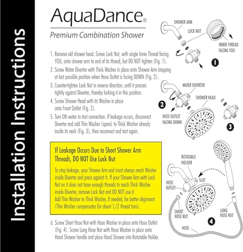 AquaDance 7" Premium High Pressure 3-Way Rainfall Combo with Stainless Steel Hose – Enjoy Luxurious 6-setting Rain Shower Head and Hand Held Shower Separately or Together – Brushed Nickel Finish - color: Brushed Nickel, style: 2.5 Gallons Per Minute