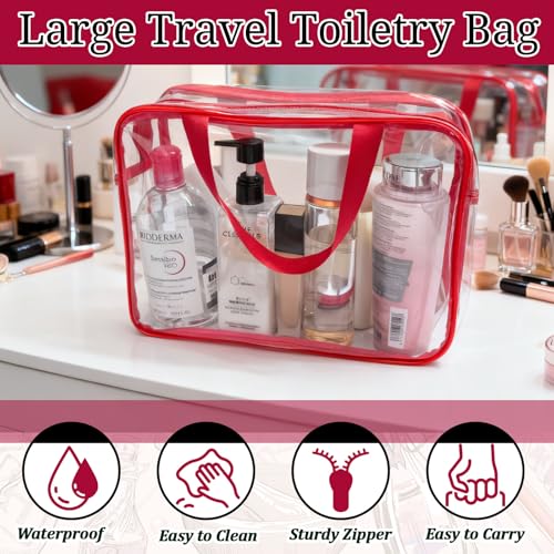 4 Pack Large Clear Makeup Bag, Heavy Duty Plastic Clear Cosmetic Toiletry Organizer Bags with Handle, Waterproof Toiletry Zipper Tote Bags for Travel, Gym, Cosmetic, Toiletry - color: Multicolor