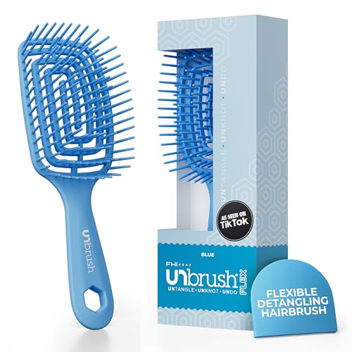 FHI Heat UNbrush Flex Detangling Brush — Ultra-Flexible, Pain-Free Hair Brush Detangler with DuoFlex Anti-Static Bristles for Removing Tangles, Massaging Scalp & Faster Styling - color: Blue
