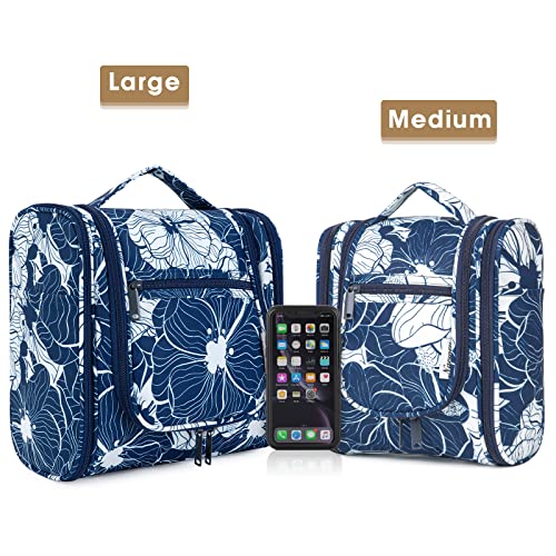 Narwey Hanging Toiletry Bag for Women Travel Makeup Bag Organizer Toiletries Bag for Cosmetics Essentials Accessories (Large, Blue Lotus) - color: B-Blue Lotus, size: Large