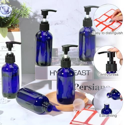 Tanlade 12 Pcs Glass Pump Bottle Dispenser 4 oz Travel Bottles with Pump Refillable Glass Containers for Toiletries Lotion Liquid Soap Shampoo Essential Oils Cosmetic Travel Accessories(Blue) - color: Blue