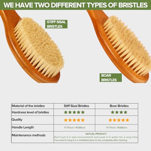 ICANdOIT-17.71Inch Natural Stiff Sisal Bristles Anti-Slip Long Handle Bath Brush,Bent Handle Shower Scrubber for Exfoliating,Shower Back Brush,Exfoliation Set with Pumice Stone(1 Pack) - size: 17.71"Stiff Sisal Bristles Back Brush+Pumice-2Pack