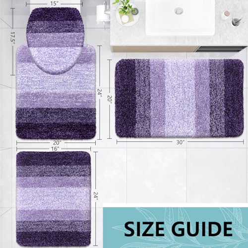 Arotive Microfiber Bathroom Rugs Sets 4 Piece, Extra Soft Absorbent Bath Mats, Machine Wash Dry U-Shaped Contour Rug and Toilet Lid Cover for Bath Tub, Toilet and Shower, Dark Purple - color: Dark Purple, size: 30" X 20" + 24" X 16" + 24" X 20" + 17.5" X