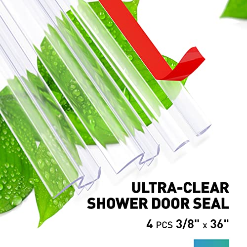Shower Door Bottom Seal, 4 PCS 3/8" x 36" Shower Door Sweep for 3/8 Inch Glass, Frameless Glass Shower Door Seal Strip, Stop Shower Leaks and Create a Water Barrier - size: For 3/8" Glass-4 PCS