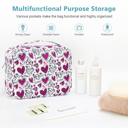 Mossio Hanging Toiletry Bag with Sturdy Hook - Large Portable Cosmetic Makeup Travel Organizer for Men & Women - color: Heart