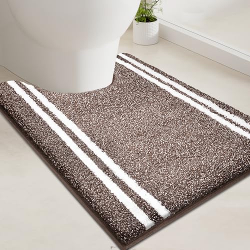 PURRUGS Bathroom Rug Non-Slip Machine Washable 20" x 24" U-Shaped, Super Absorbent and Quick Dry Shaggy Microfiber Bath Mat, Extra Soft and Plush Contour Rug for Toilet Base, Brown - color: Brown, size: 20" X 24" U-Shaped