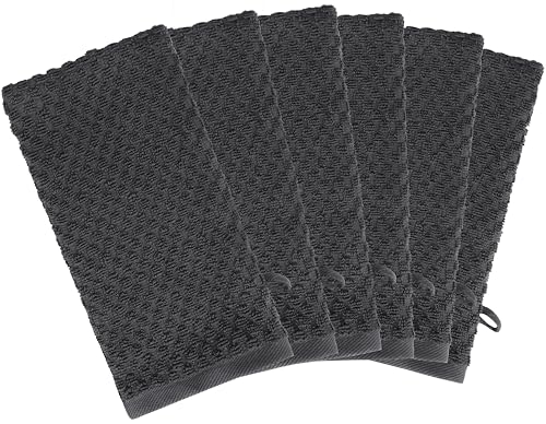 COTTON CRAFT Bath Mitt - 6 Pack Euro Spa Waffle 100% Cotton Towel Mitts | Large 5.5x10 inches Grey Exfoliating Gloves - Sensitive Skin Friendly - Body Bath Shower Glove Washcloth with Hanging Loop - color: Grey - Bath Mitt