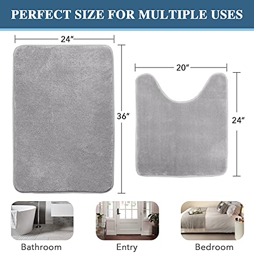 H.VERSAILTEX Bath Mat Memory Foam Bathroom Rug Flannel Velvety Luxury Extra Soft and Absorbent Non Slip Rugs for Bathroom/Bedroom Washable (Curved Set 24"x 36" Plus 20"x 24" Grey) - color: Grey, size: 24" x 36" Plus 20" x 24" U