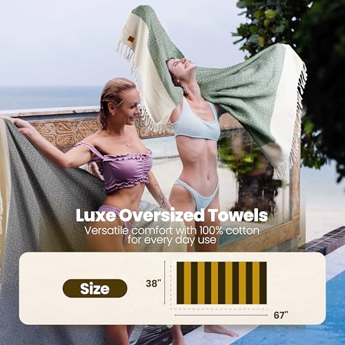 Gold CASE Turkish Beach Towel Set of 4 – 100% Cotton Large Turkish Bath Towels 67 x 38'' – Aphrodite Extra Large, Quick Dry & Sand Free Towels – Peshtemal for Pool – Grey - color: Grey, style: Aphrodite Beach Bath Towel