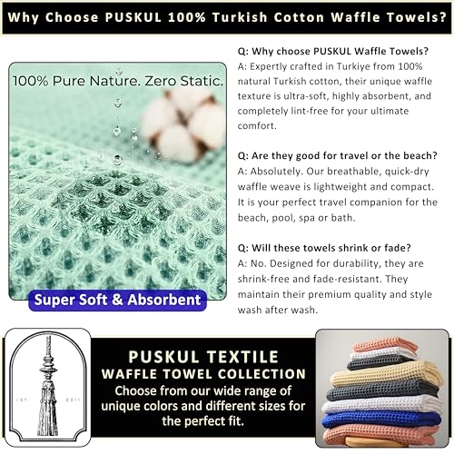 PÜSKÜL Natural 100% Turkish Cotton Waffle Bath Towels Set of 2-Piece | 32x63 inch Extra Large Absorbent Quick-Dry Lightweight Spa Towel | Luxury Sauna Accessories (Gray, Bath Towels - Pack of 2) - color: Gray