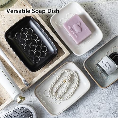 Gomakren Ceramic Soap Dish Bar Soap Holder for Bathroom Kitchen Sink Beige | Keeps soap dry & long-lasting, raised scalloped design, non-slip base, easy to clean, versatile tray counter storage & decor - color: Beige, size: Scalloped
