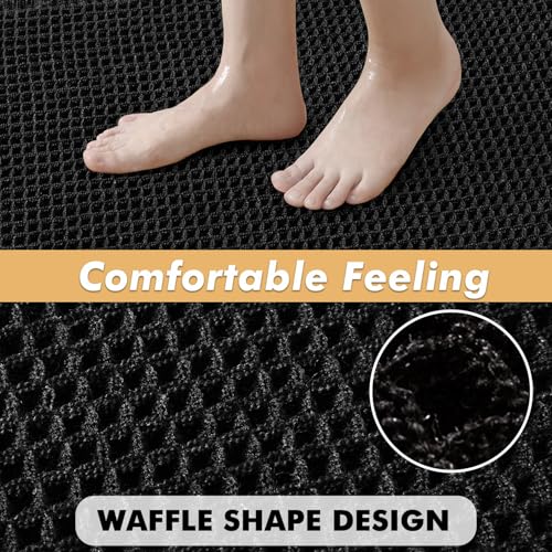 MIULEE Set of 2 Waffle Bathroom Rugs, Boho Bath Rugs Non Slip Washable, Super Absorbent Bath Mats, Ultra Soft Rubber Backed Shower Mats for Bathroom Floor, Tub and Shower, Black, 17x24 Inch - color: Black, size: 17''x24''