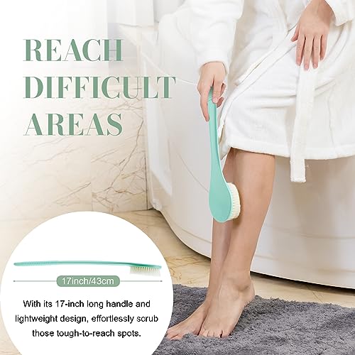 Back Scrubber for Shower, Shower Body Brush for Cleaning with Long Handle for Showering, 17 Inch Back Washer Exfoliator for Shower Men Women with Non-Slip Handle, Adhesive Hook (Celadon Green) - size: Celadon Green - Artificial Bristles
