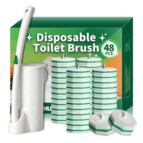 Disposable Toilet Brush, Toilet Bowl Cleaning System with 48 Count Wand Refill, Clean Brush Starter Kit with 1 Toilet Wand, 1 Storage Caddy and 1 wall Sticker (White) - style: Green-Toilet brush+48 refills