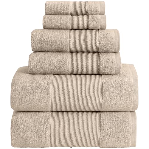 Modern Threads Air Cloud 6-Piece Towel Set - 100% Zero-Twist Cotton, 500 GSM, Quick Dry & Plush, Sand - color: Sand, size: 6 Pcs Towel Set