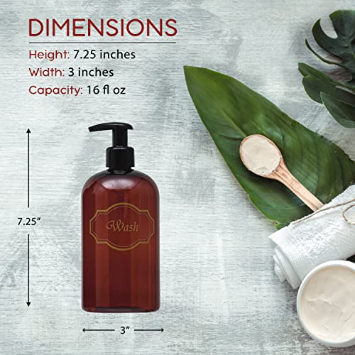 16 oz Plastic Shampoo Conditioner Wash Dispensers (Amber) | set of 3, pump bottles, high-viscosity, shower containers, lotion pumps - color: Amber/Gold/Black