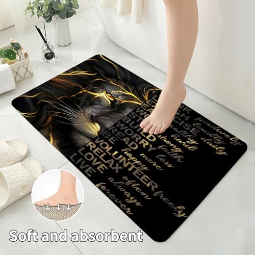 4 Pcs Black Gold Lion Shower Curtain Set with Rugs and Toilet Lid Cover, Inspirational Quotes Waterproof Fabric Bathroom Set, Black Lion Shower Curtain Bathroom Decor Set Accessories with 12 Hooks - color: Black Gold Lion