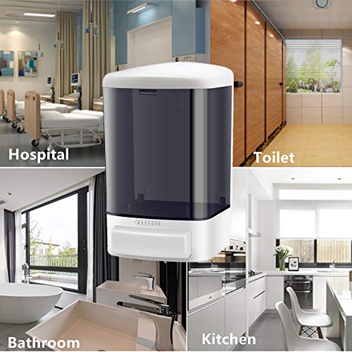 2 Pack 33.8 oz Manual Wall Mounted Soap Dispenser Kitchen Bathroom Hand Commercial Soap Dispenser Refillable for Liquid Containers Shampoo Gel Chamber-Plastic Black