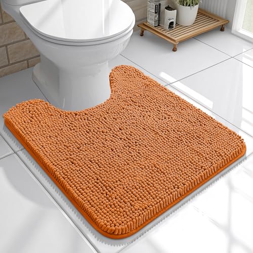 OLANLY Toilet Rugs U-Shaped 20x20, Extra Soft Absorbent Chenille Contour Bathroom Rugs for Toilet, Dry Quickly, Machine Washable, Non-Slip Bath Mat, Clay - color: Clay, size: 20" X 20" Contour Rug