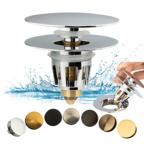 Artiwell Universal Bathroom Sink Drain Stopper, Fits Most Pop-Up Drains for Vessel Sink Lavatory Vanity, Sink Drain Strainer with Detachable Hair Catcher, Tested by Plumber in US (Chrome Plated) - color: Chrome Plated