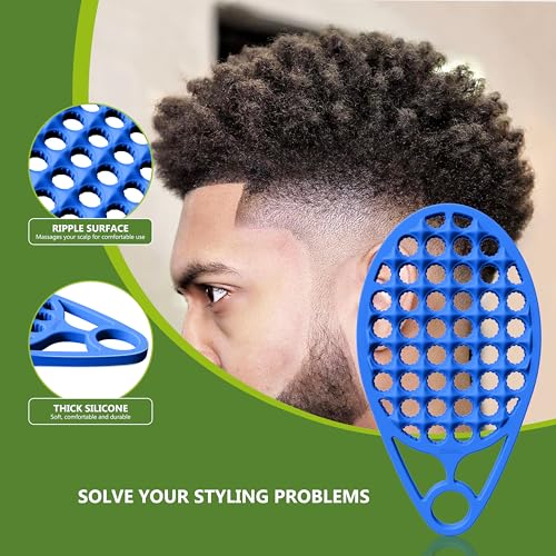 KOUPA Silicone Afro Twist Brush with Pick Comb - Easy Clean Dual-Sided Design with Textured Holes for Defined Afro Curls, Suitable for Coily Hair Men & Women, Blue - color: Blue