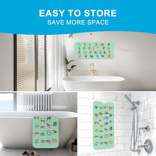 XIYUNTE Baby Bath Mat for Tub Non Slip Kids Bath Mat - 40''x16'' Extra Long Cartoon Bathtub Mat Non Slip Kids Shower Mat Eco-Friendly Toddler Bath Mats with Suction Cups, Machine Washable - color: I-green Alphabet