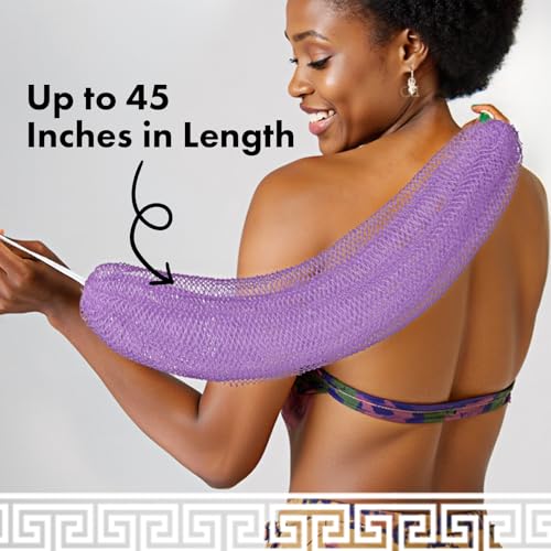 Bathway African Net Sponge Authentic with Handles (Set of 2), African Exfoliating Net Sponge, Exfoliating Body Scrubber Bath Sponge - Bathing Accessories with Storage Bag (Light Purple & Deep Purple) - color: Light Purple & Deep Purple