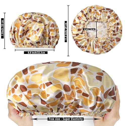 Shower Caps for Women, 4 PCS Elastic and Reusable Bath Caps, Double Layers Shower Cap Reusable Waterproof, Bathing Shower Caps, Environmental Bath Hair Protection Cap - Stone - color: Stone