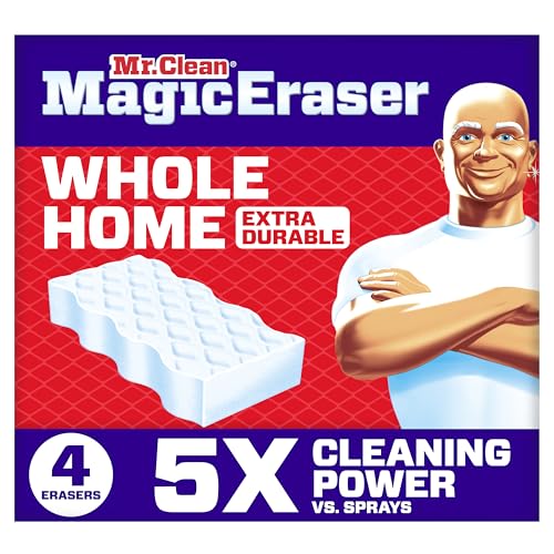 Mr. Clean Magic Eraser Sponge, All Purpose Cleaner, Cleaning Scrubber, Wall, Sneaker, Kitchen, Bathroom, Shower Cleaner, Cleaning Supplies, Melamine Sponge, Cleaning Pads, Extra Durable, 4ct - size: 4 Count (Pack of 1), style: Upgraded Version