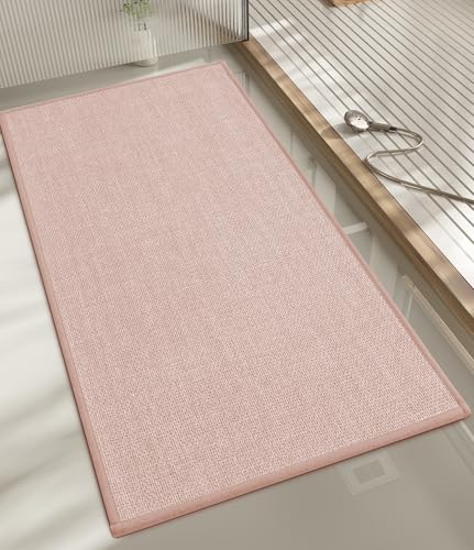 chakme Bathroom Rugs Mat 47x17, Ultra Thin Non Slip Bath Mat Runner Quick Dry Absorbent Bath Mat for Bathroom Floor, (Pink, 47"x17") - color: Pink, size: 1'5" x 3'11" (Rectangular)