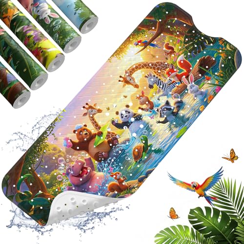 XIYUNTE Upgrade Baby Bath Mat Non Slip - 40"x16" Extra Long Kids Bath Mat for Tub Non Slip Bathtub Mat Eco-Friendly Toddler Bath Mats with Suction Cups, Machine Washable and No Fading, Animal Dusk - color: Y-dusk