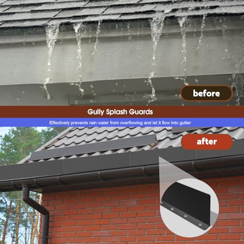 Gutter Valley Splash Guards, 15.7 x 3.5 Inch 4 Pack Gutter Guard, Aluminum Rain Gutter Guard Downspout Rain Diverter for Roof Shingle, Rain Drip Guard for Straight House (Black) - color: Black-B