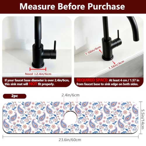 2 Pcs Kitchen Sink Splash Guard Faucet Mat Paisley Pattern Faucet Mat for Sinks Flower Absorbing Drying Mats for Kitchen Bathroom - color: Paisley Pattern
