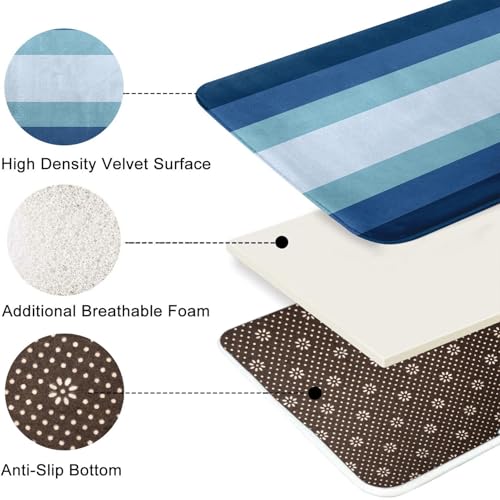 ArtSocket Navy Blue Ombre Bathroom Set with Shower Curtain and Bath Rugs and Accessories,Modern Striped Lines Non-Slip Shower Curtain Set,Bathroom Decor 3 Pcs - color: Blue Striped Ombre