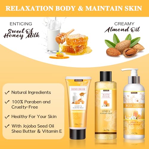 Gifts for Women, Birthday Gift for Women, 9 Pc Almond Milk & Honey Bath and Body Gifts Set, Self Care Gifts Spa Gift Basket, Relaxing Bath Sets for Mom, Girlfriend, Sister, Female Friends, Coworker