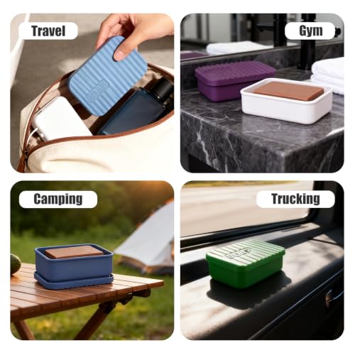 AIDIMMING Oversized Silicone Soap Holder for Two Bars of Soap with lid – Leak Proo, Large Capacity, Durable, Impact-Resistant, Stain-Resistant, Fit Shampoo and Conditioner Bar Set (Light Blue) - color: Light Blue