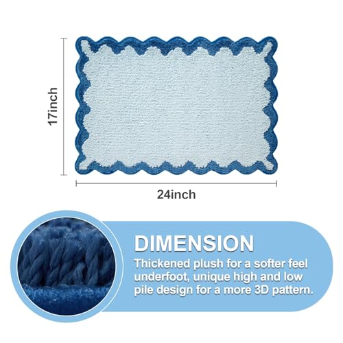 ORTIGIA Small Blue Scalloped Bath Mat, Cute Plush Microfiber Scallop Bathroom Rugs Non Slip Washable Quick Dry Absorbent, Bathmat Carpet for Shower Stall Vanities Kitchen Floor Entrance, 17x24 - color: Blue, size: 1'5" X 2'(rectangular)