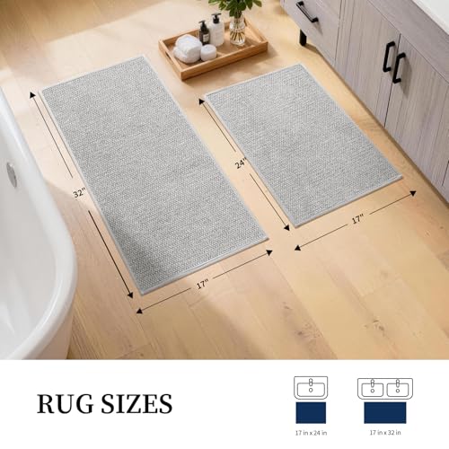 YIHOUSE Gray Bathroom Rugs Sets 2 Piece, Quick Dry Thin Bath Mat, Non Slip Absorbent Machine Washable, Bath Rugs for Bathtub Sink Home Decor (17"x24" + 17"x32") - color: Grey, size: 17"x24"+17"x32"