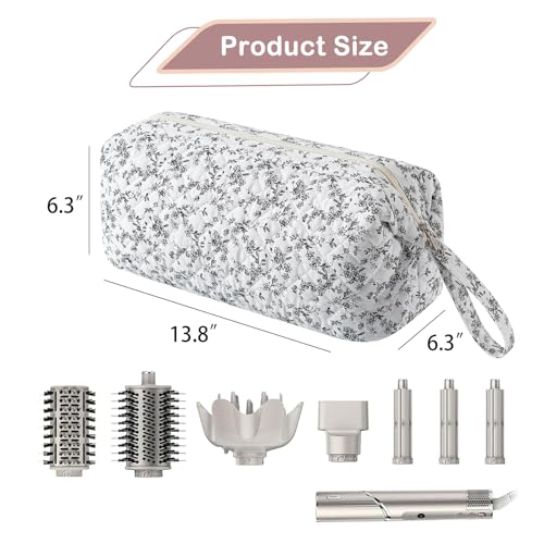 Large Quilted Hair Tools Travel Bag,Hair Styling Accessories Storage Case for Hair Dryer,Curling Iron,Flat Irons,Straightener and Attachments,Portable Organizer with Removable Dividers(16Black Flower) - color: 16Black Flower