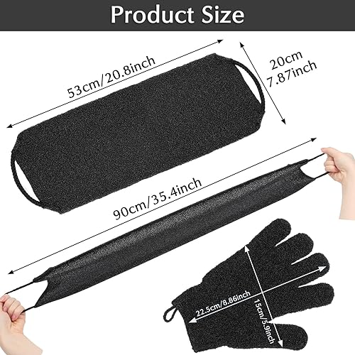 Anezus Exfoliating Back Scrubber Bath Gloves Set, Exfoliating Shower Towel with Shower Gloves for Body Scrub, Back Cleaner Wash Gloves to Remove Dead Skin (Black) - color: Black